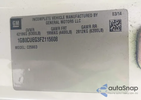 2015 Chevrolet Silverado 2500Hd Wt z USA, uszkodzony, nr VIN 1GB0CUEG3FZ115608